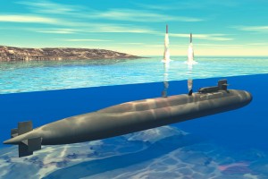 Ohio-class submarine launches Trident ICBMs. US Navy graphic
