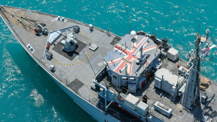 A closeup aerial shot of HMS Middletons bow and bridge 13052025 Credit Royal Navy