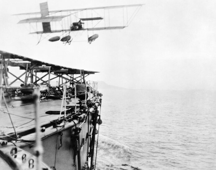 Article 1 Commander Samson taking off from HMS Hibernia in a Shorts S.38 source HMSO