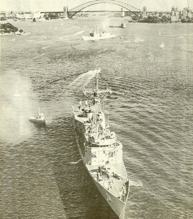 Article 1 HMAS Darwin & HMAS Adelaide departing Sydney 13 August 1990