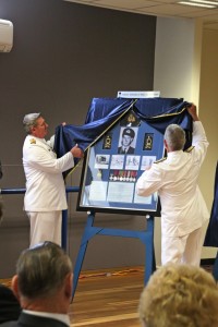 Commodore Rush (R) and Captain Bowater (L) unveiling the John Mould display