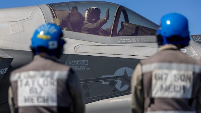 Hot pit refuel for US Marine Corps F-35B