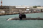 How times have changed. Japanese sailors aboard the Japanese Maritime Self Defense Force submarine JS Narushio arrive in Pearl Harbor