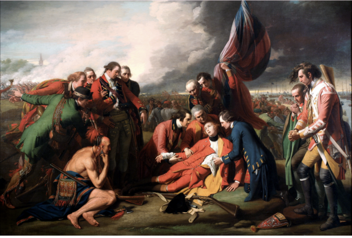 The Death of General Wolfe (1771), on the Plains of Abraham, near Quebec. James Wolfe was only 32. Painting by Benjamin West, 1770. (Public domain)