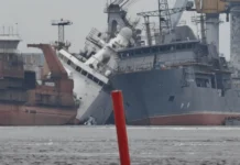 Ukrainian drone wrecks Russian ship